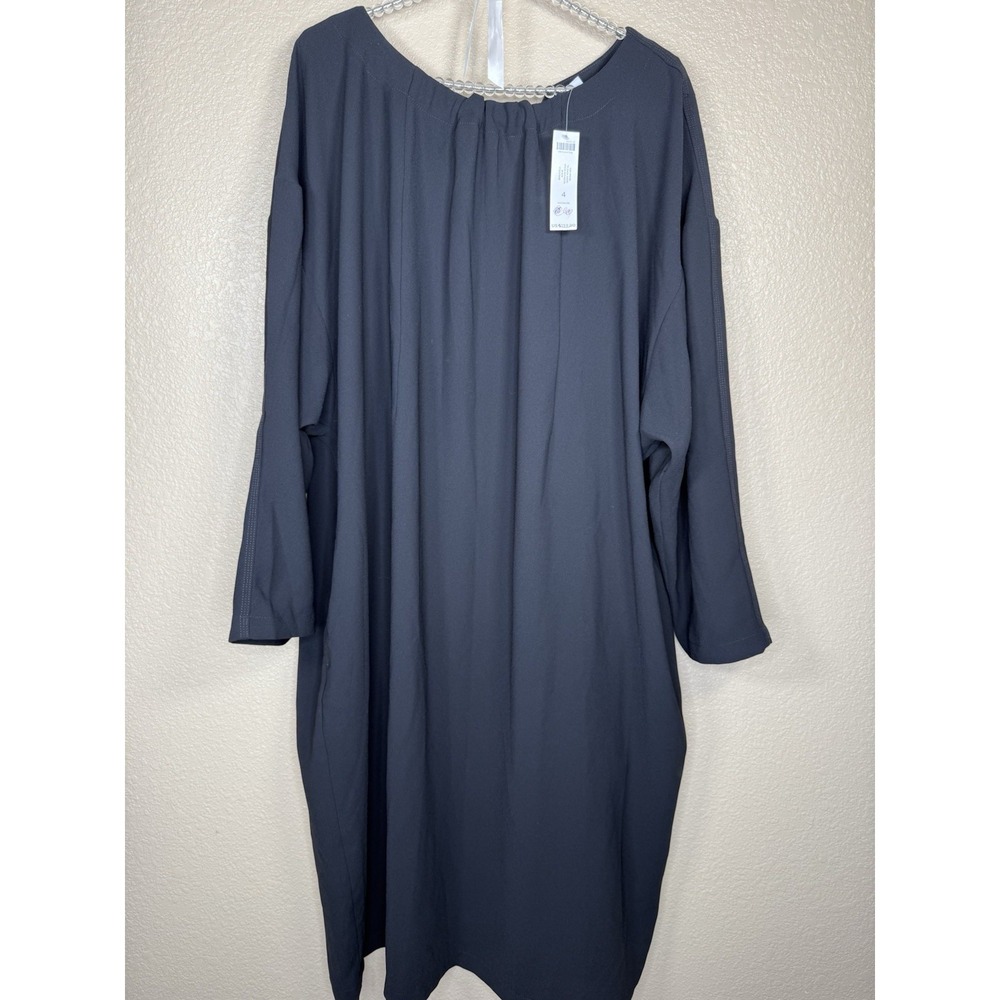 Chico's Size 4 (20/22) Black Tunic Dress Minimalist Oversized Flowy Pullover